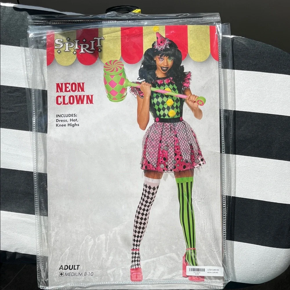 Spirit Pink, Green & Yellow Harlequin Clown Costume Dress - Picture 2 of 7